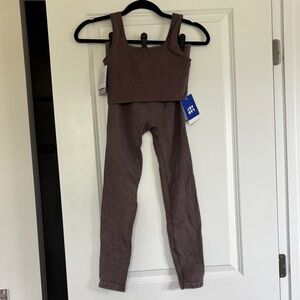 Women's Brown Ribbed Workout Set